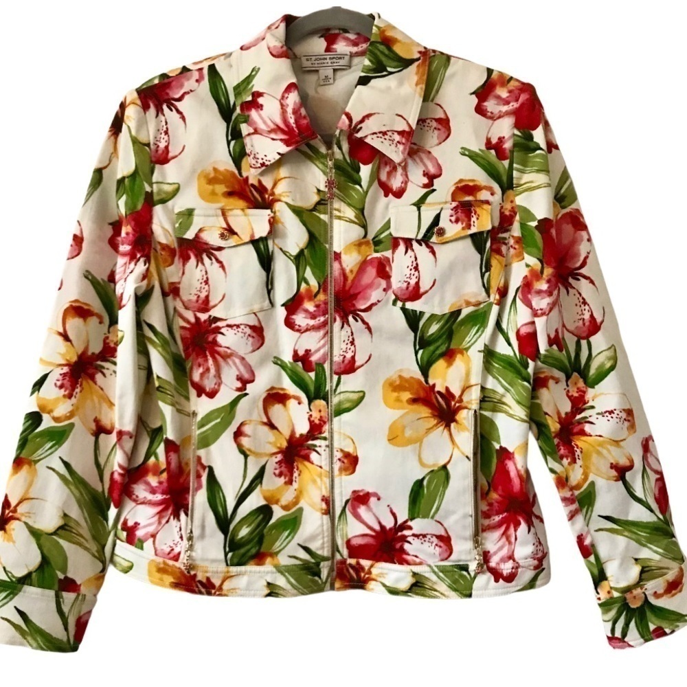 St John Sports Marie Gray Floral Tropical Jacket